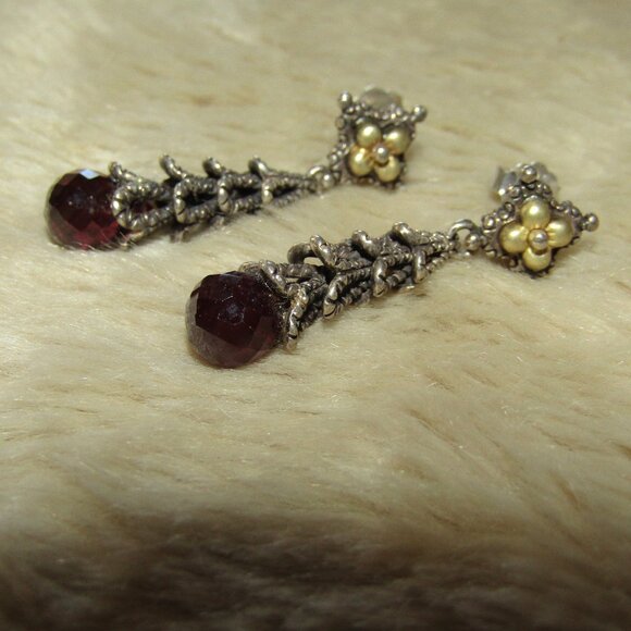 Vintage Barbara Bixby sterling, gold and garnet earrings - Picture 1 of 8